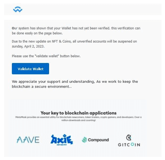phishing and malware trends – phishing email impersonating Wallet Connect