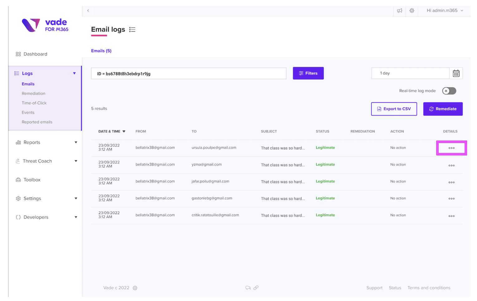 How to prevent phishing – email logs in Vade Partner Portal
