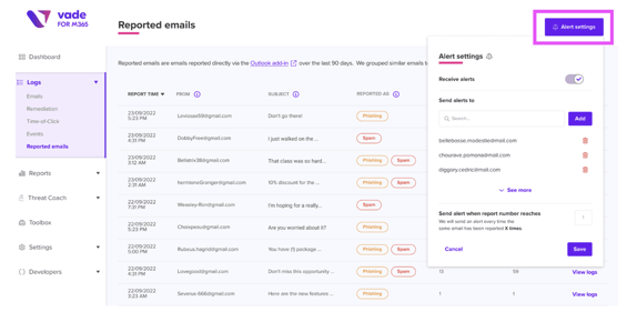 Comment éviter le phishing – Emails signalés dans Vade for M365