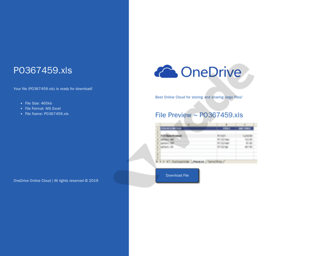 Phishing report - OneDrive phishing page