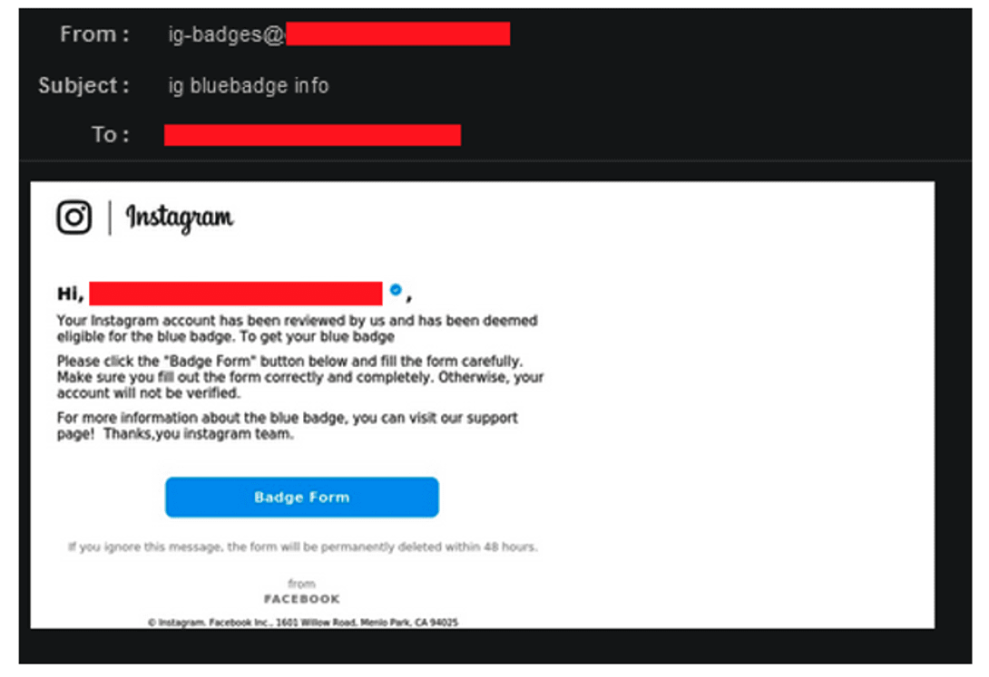 How to spot a phishing email – Instagram phishing email detected by Vade