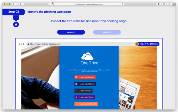 Logiciel anti-phishing – Véritable page de phishing prise en exemple dans Threat Coach™