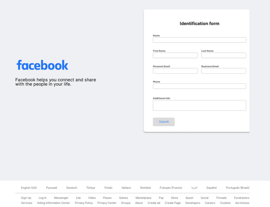 Phishing and malware – Facebook phishing page detected by Vade 