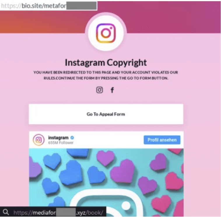 Page de phishing d’Instagram