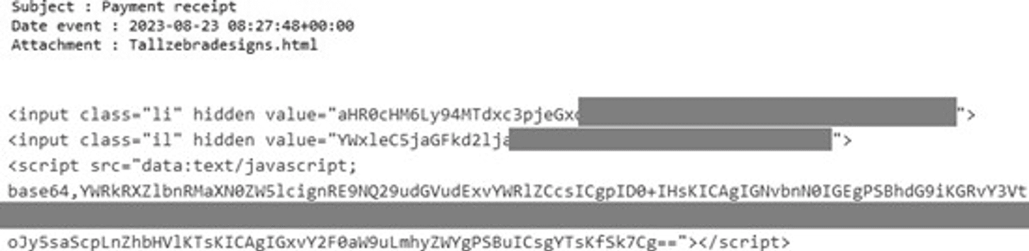 Attaques de quishing – Aperçu du code source - Pièce jointe HTML 2 – Vade