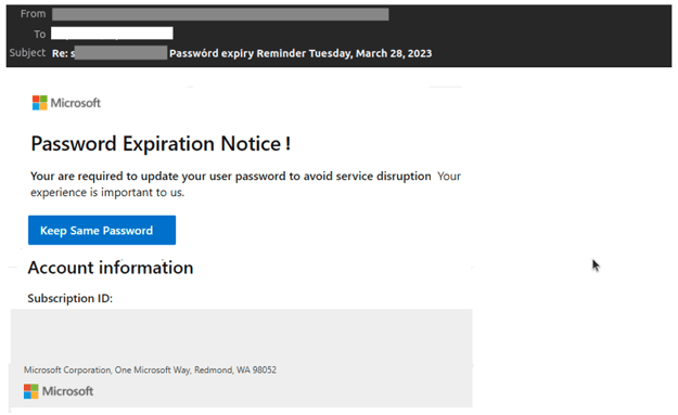 Spear phishing et phishing – Email de phishing Microsoft 365 