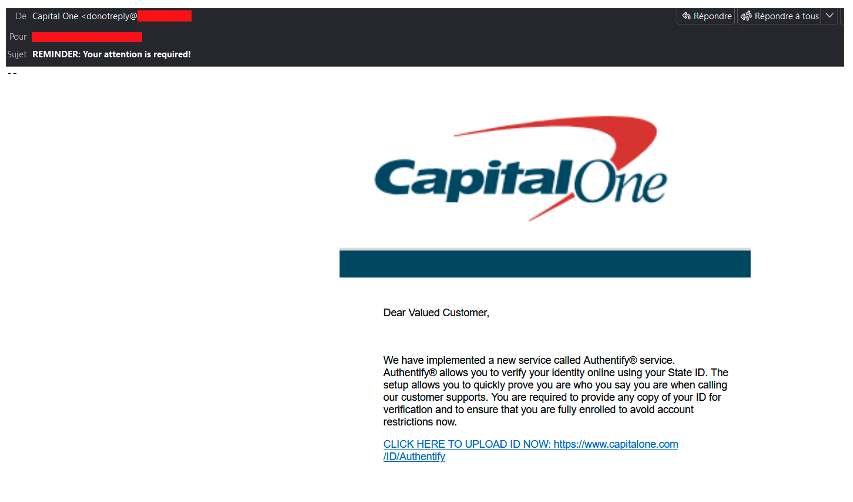 Capital One Authentify Phishing 