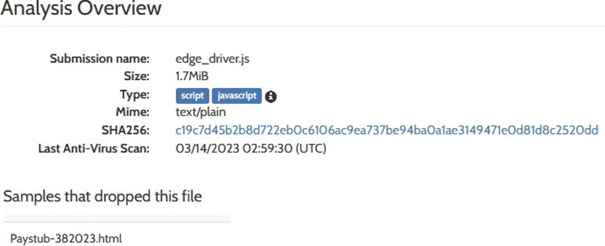 Phishing email analysis – edge_driver.js