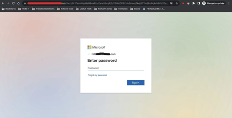 Page de phishing de destination – Formulaire d’authentification Microsoft