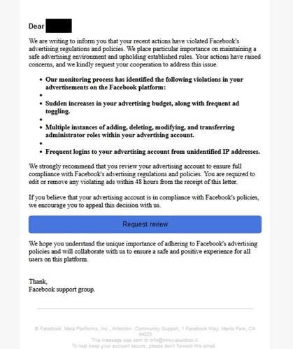 メールセキュリティ--Vadeが検出したFacebookのフィッシングメール