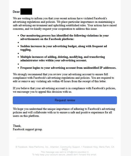 Email de phishing Facebook détecté par Vade-4