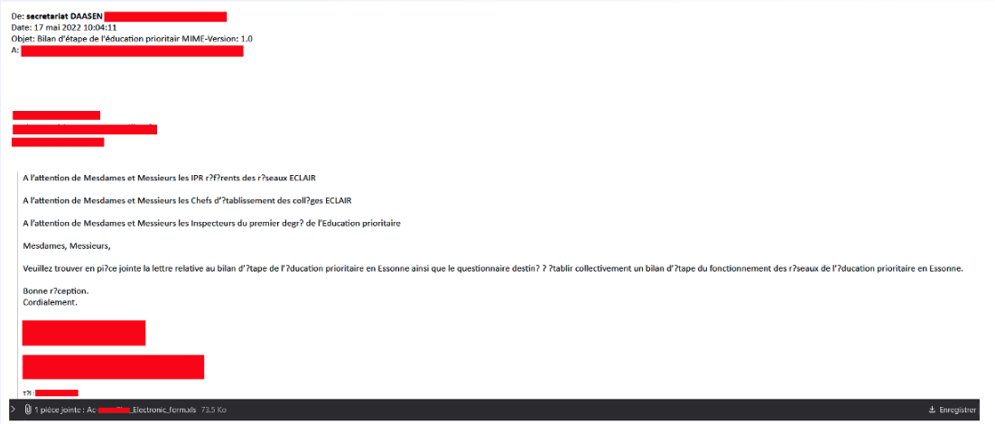 Email de phishing contenant un lien infecté par un malware Emotet