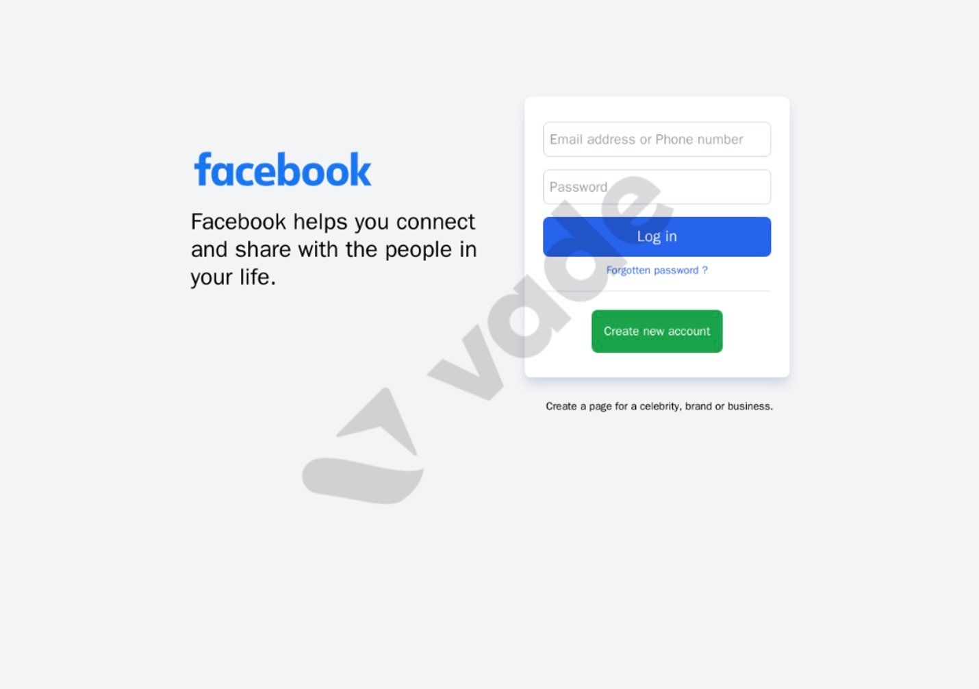 Facebook phishing page detected by Vade