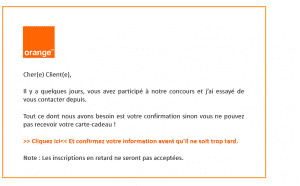 Sample Orange email from new phishing attack