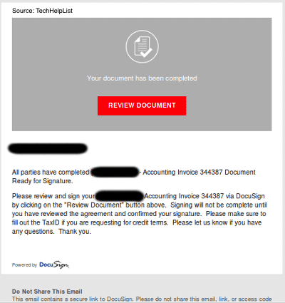 Attaque de phishing - Docusign phishing