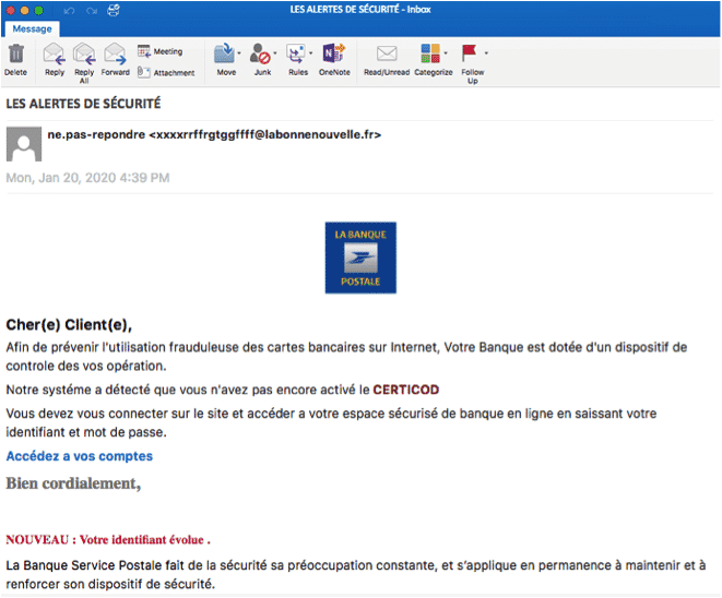 Email de phishing laposte.net détecté par Vade Secure