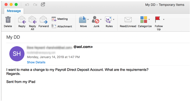 Spear phishing attack - example of initial contact