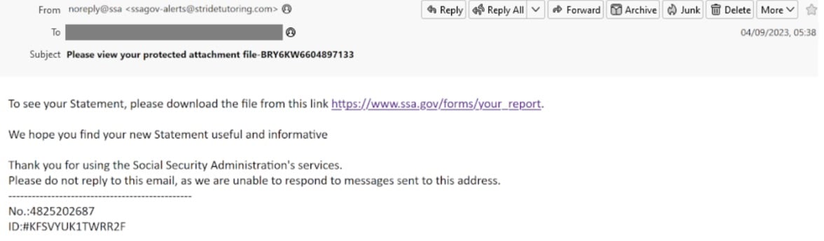 Phishing – Phishing email impersonating US Social Security Administration