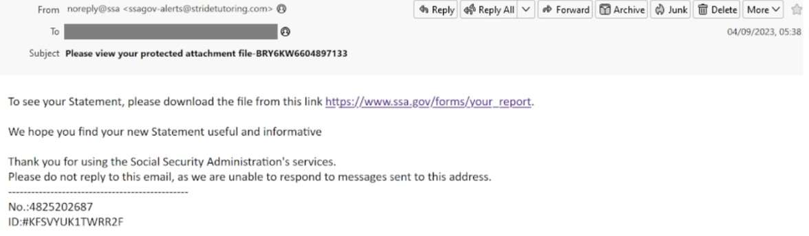 Phishing – Email de phishing usurpant l’identité de la Social Security Administration américaine