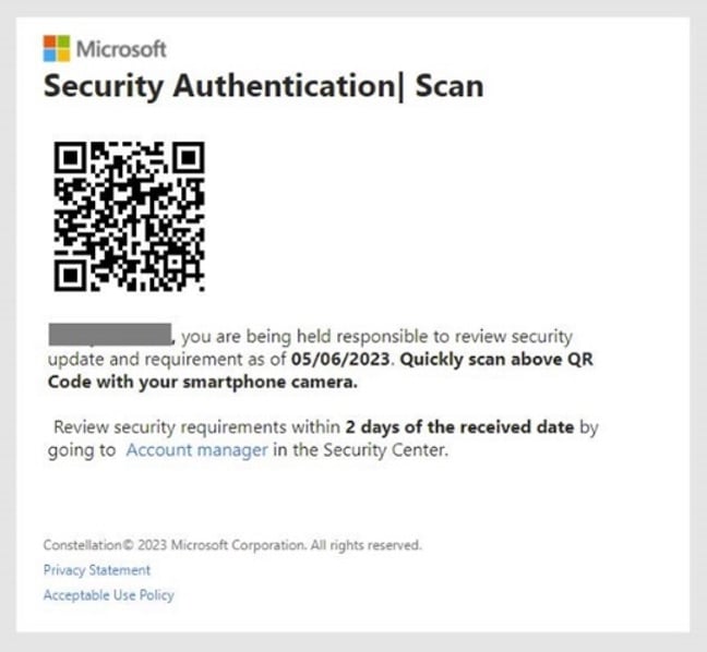 Phishing – Email de quishing usurpant l’identité de Microsoft