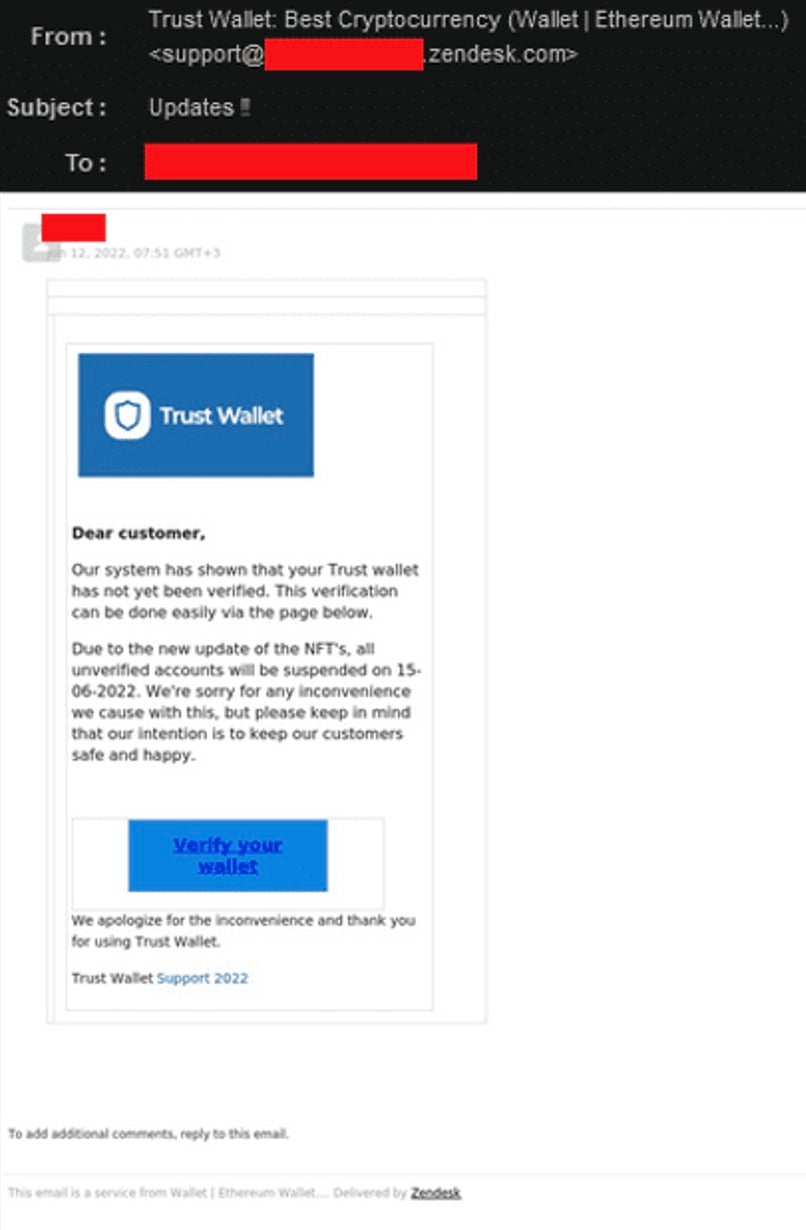 Phishing – TrustWallet phishing email