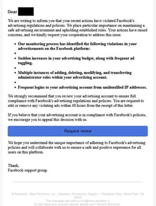フィッシング--Facebookになりすましたソーシャルメディアメール