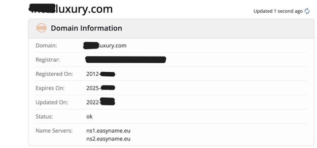 Attaque de la supply-chain - Informations du domaine légitime sur Whois.com