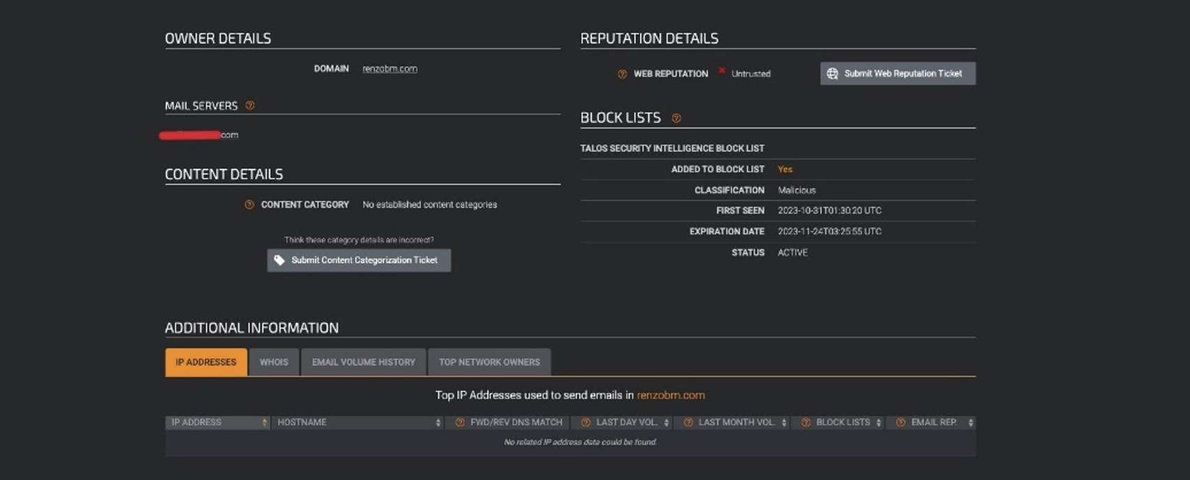 Analyse par Talos du site de phishing