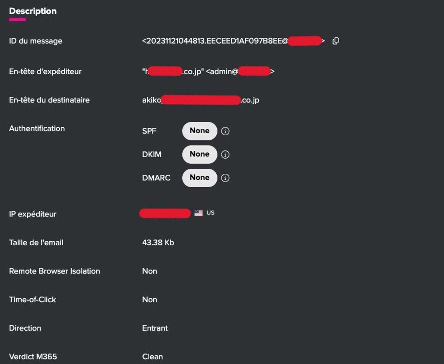 Journal des emails de Vade pour la menace