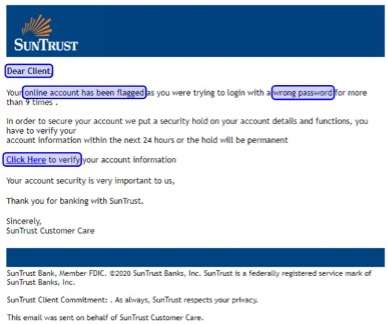 Attaques email de phishing - Suntrust