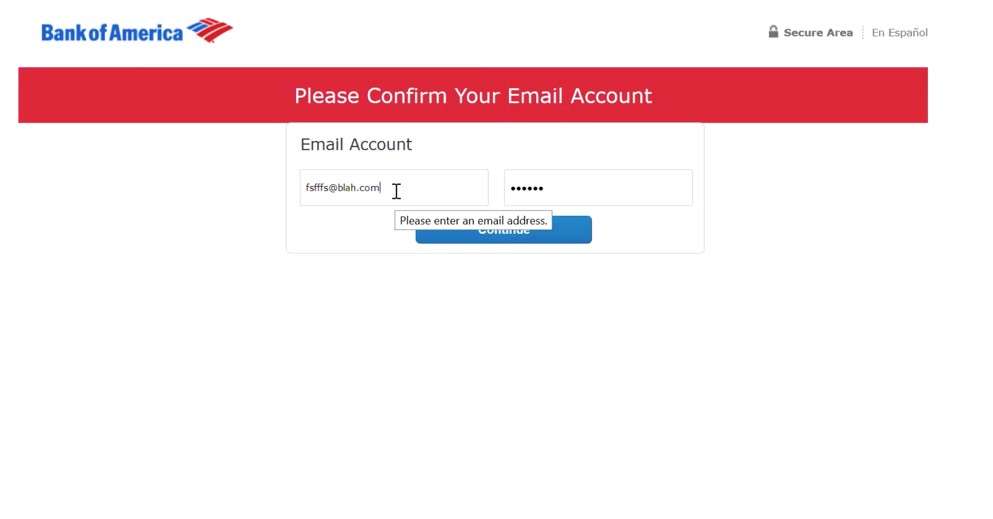 Bank of America phishing login page