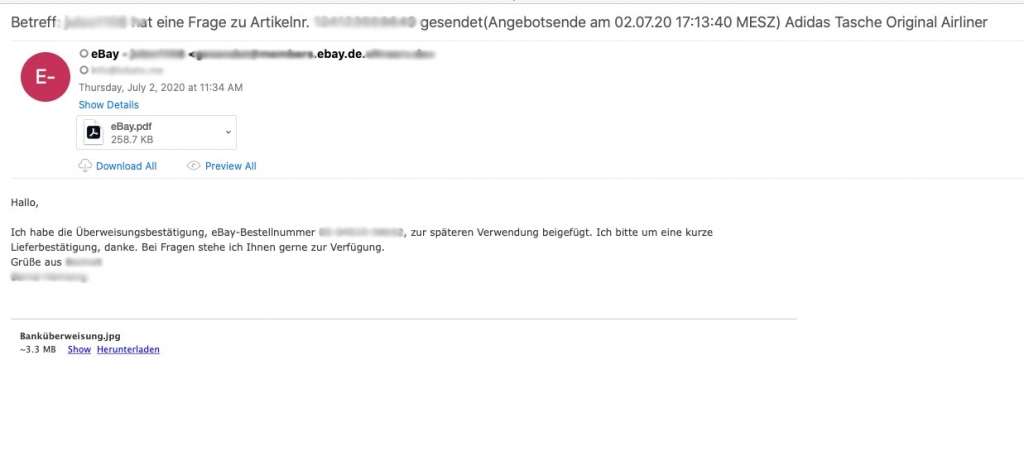 eBay phishing email