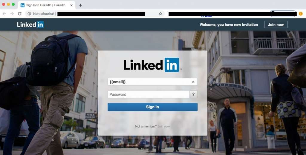 Page de phishing informatique LinkedIn avec favicon