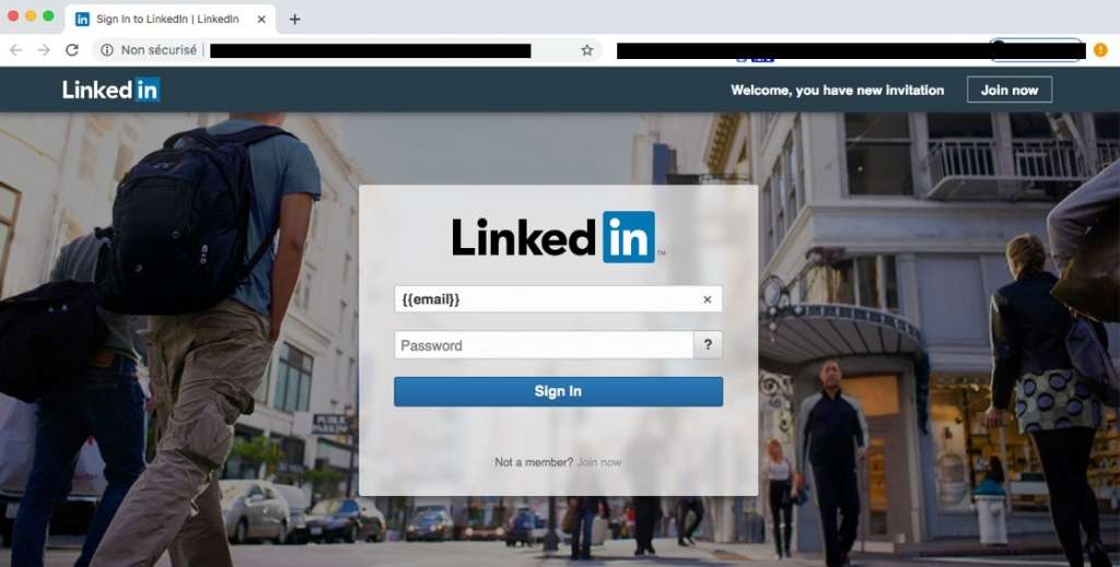 LinkedIn phishing page with favicon