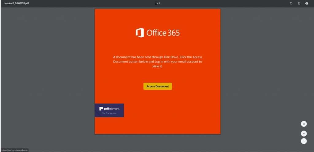 Office 365 phishing document