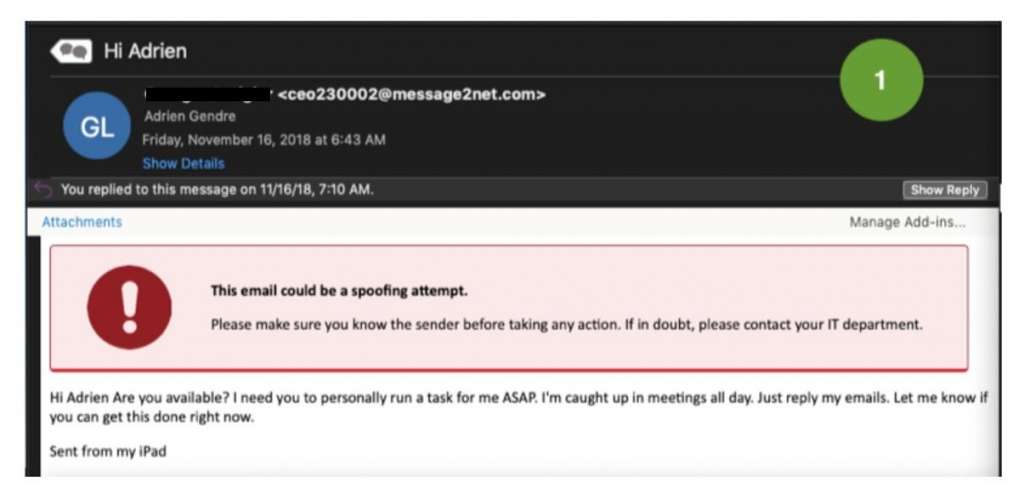 Spoofing attempt email