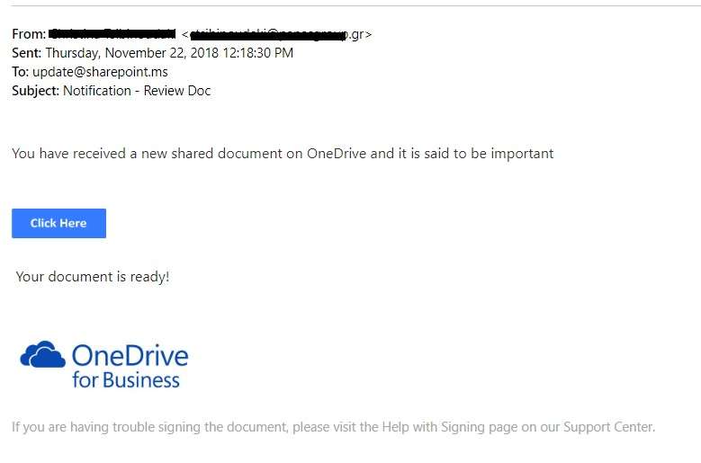 Email de phishing OneDrive