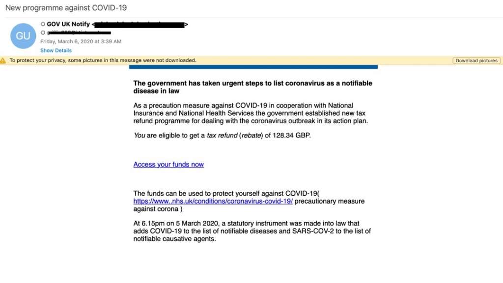 Email de hameçonnage du NHS