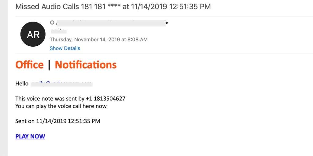 Email de phishing concernant un message vocal et incluant un malware 