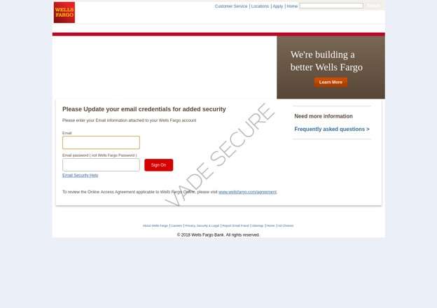 phishing pages impersonating and Wells Fargo