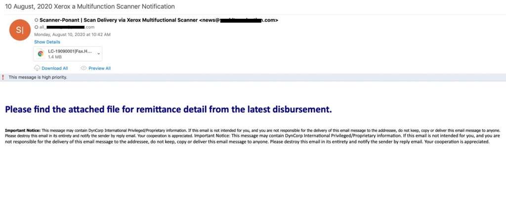 Xerox phishing email