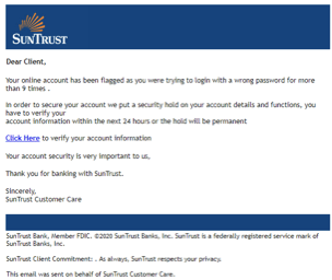 Contenu distant - exemple email SunTrust